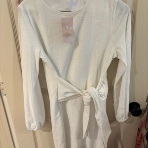 White Ribbed Long Sleeve Dress